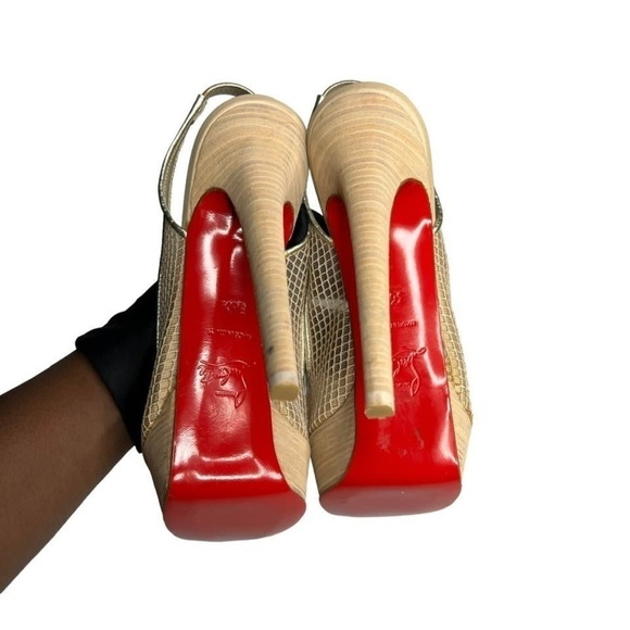 CHRISTIAN LOUBOUTIN • BOW FISHNET SLINGBAG HEELS - Picture 1 of 11